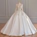 2026 New French Style For Bride, Long Sleeve, Heavy Craft, V-Neck, Satin, Court Style, Floor-Length Main Wedding Dress_ecoleips.com