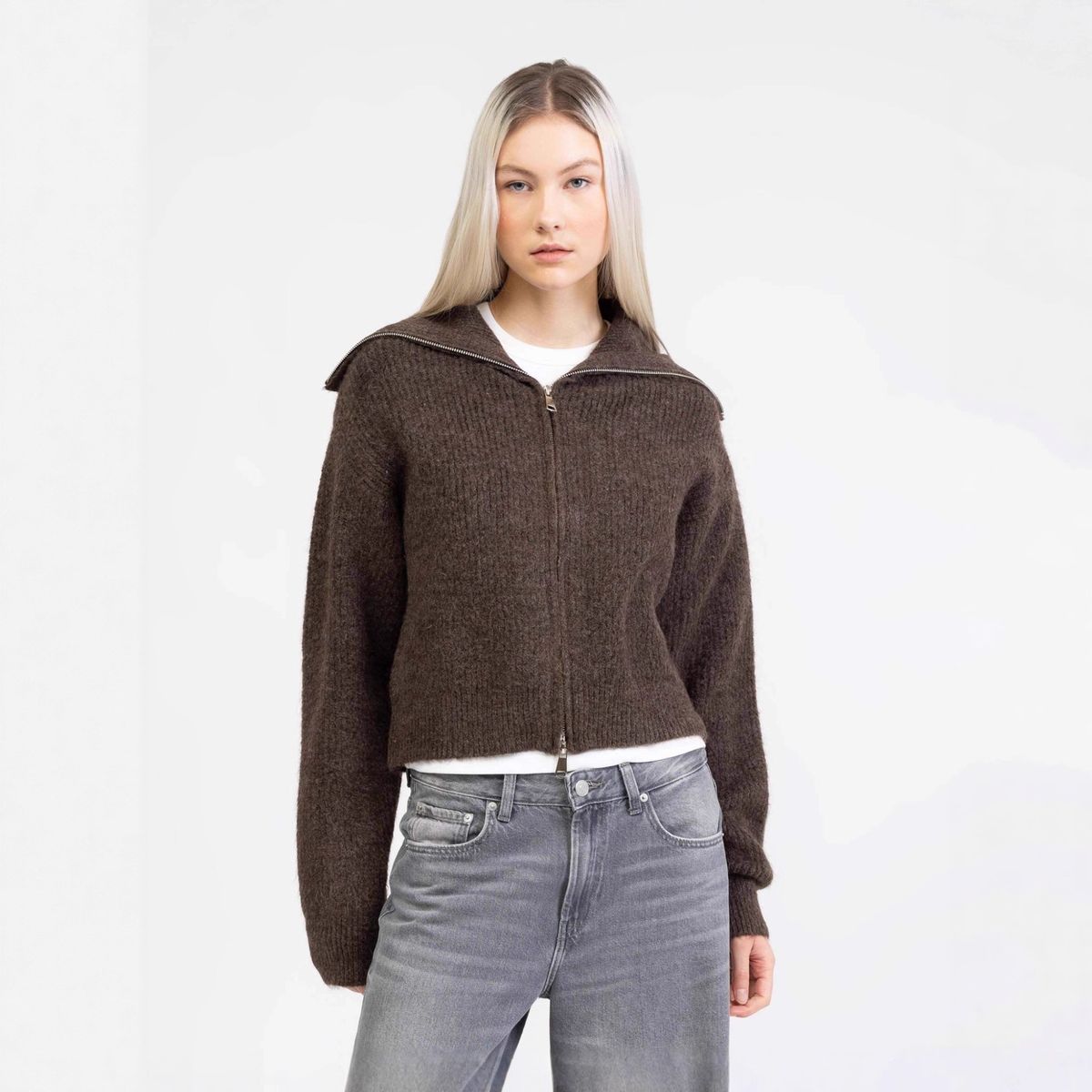 Women's Oversized Zip-Up Knit Cardigan Shawl Collar Long Sleeve Casual Fall Winter Coat Soft Rayon Blend Loose Fit Layering Piece_ecoleips.com