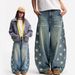 Women's High Waist Wide Leg Jeans Trendy Star Print Side Cutout Casual Cotton Hip Hop Style Loose Fitting Spring/Autumn_ecoleips.com