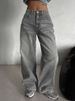 High Waist Cement Gray Jeans For Women – 90s Vintage Straight Leg Denim Pants (Retro High Street, Relaxed Fit, Cotton-Blend, S-XL, Narrow Hem)_ecoleips.com