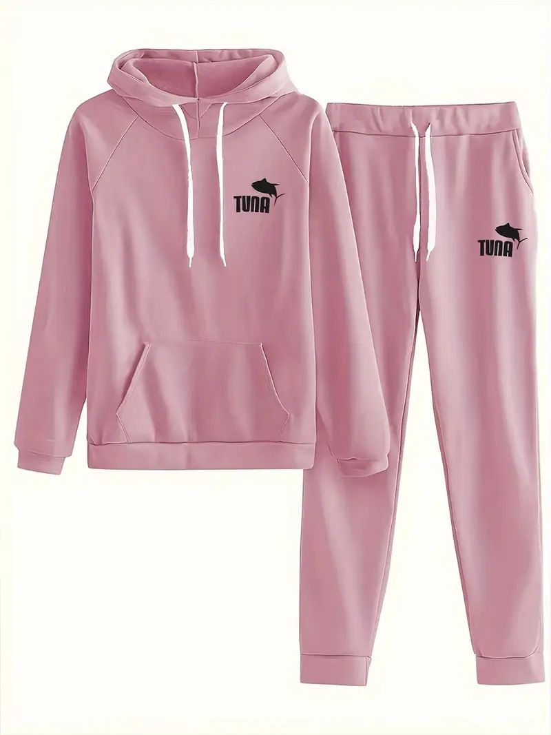 Women's Fleece Hooded Sweatshirt & Jogger Pants Set - Cozy Winter Loungewear With Print Design Fashion Trends_ecoleips.com