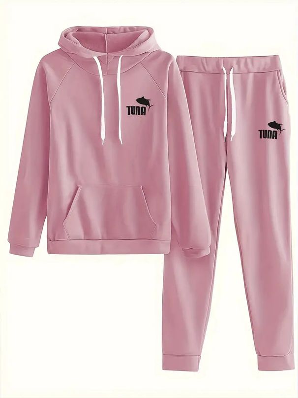 Women's Fleece Hooded Sweatshirt & Jogger Pants Set - Cozy Winter Loungewear With Print Design Fashion Trends_ecoleips.com