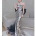 Women's Clothing Evening Dress Engagement Toast Dress Light Luxury Niche High End Host Graduation Fishtail French Sequins High End_ecoleips.com