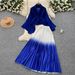 Women's Clothing Fashion Gradient Color Suit Loose Strap Waist Pleated Top High Waist Pleated Skirt_ecoleips.com