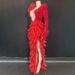 Scarlet Flame Elegance Dress - Deep V-Neck Crystal Evening Gown For Brides & Celebrations_ecoleips.com