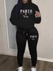 Women's Autumn And Winter Casual Fashion Paris Pattern Printed Thick Velvet Warm Hooded Sweatshirt+sweatpants Set-688_ecoleips.com