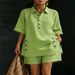 Summer 2027 Fashion European-USA Style Women Lapel Short Sleeve Shirts + Shorts Pure Color Two-Piece Casual Suits S-5XL_ecoleips.com