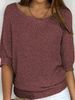 Women Lightweight Breathable Marled Knit Top Off Shoulder 3/4 Bubble Sleeve Loose Ruched Waist Knit Blouse_ecoleips.com