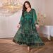 Elegant Plus Size V-Neck Floral Dress – Flowy Lantern Sleeve Maxi Dress For Women Breathable Luxury_ecoleips.com