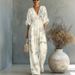Elegant V Neck Printed Jumpsuit Waist Cinching Women's Clothing Spring Summer New_ecoleips.com