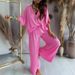 Women's Clothing V neck bat sleeve top casual pants set_ecoleips.com