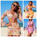 Women's Floral Print Bikini Set With Long-Sleeve Cover-Up – UPF 50+ Rash Guard & High-Waist Bottoms (S-XL, Orange/Pink/Lavender)_ecoleips.com