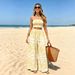 Summer Bohemian Print Two Piece Set Bandeau Top And Wide Leg Pants Women's Style Hot Selling_ecoleips.com