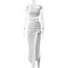 Hot-Selling Asymmetrical Neck Strap Women's European And American Sexy Lace-Up Hollow Long Dress With Slit_ecoleips.com
