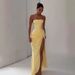 Women's Elegant Strapless Ruched High Slit Maxi Dress – Sexy Formal Party Gown For Banquet_ecoleips.com