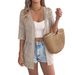 2026 Spring/Summer European And American Casual Solid Color Hollow Out Sleeveless Knit Cardigan For Vacation,_ecoleips.com