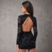 Spring New Women's Sexy Backless Hollow Out Flocked Bodycon Dress Slim Fit_ecoleips.com