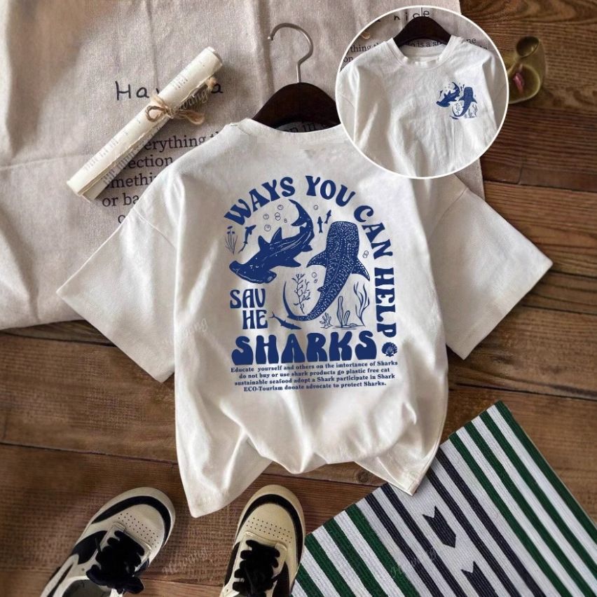 Summer New Women's T-Shirt Round Neck Short Sleeve Marine Animal Letter Print European And American Foreign Trade_ecoleips.com