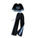 Women's Clothing Style Niche Design Splicing Tassel Denim Short Sleeved Top High Waist Slim Wide Leg Pants Two Piece Set_ecoleips.com