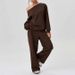 Asymmetrical Off-Shoulder Activewear Set – Trendy Two-Piece Outfit With Sporty Chic Pants For Women (Gray, Coffee, Burgundy, Beige, Black)_ecoleips.com