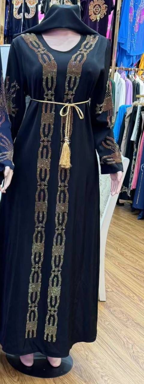 Women's Clothing Modest Abaya Dress Plus Size Elegant Embroidered Chiffon Dress - African Inspired Floral Maxi Dress With Crystal Accents_ecoleips.com