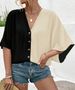 Curvy Women Solid Textured Jacquard V Neck Raglan Sleeve Button Down Blouse, 2025 Spring Summer Beach Vacation Shirt_ecoleips.com