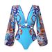 Women's Trendy Sexy One Piece Swimsuit Long Pants Polyester Printed Swimwear Set_ecoleips.com