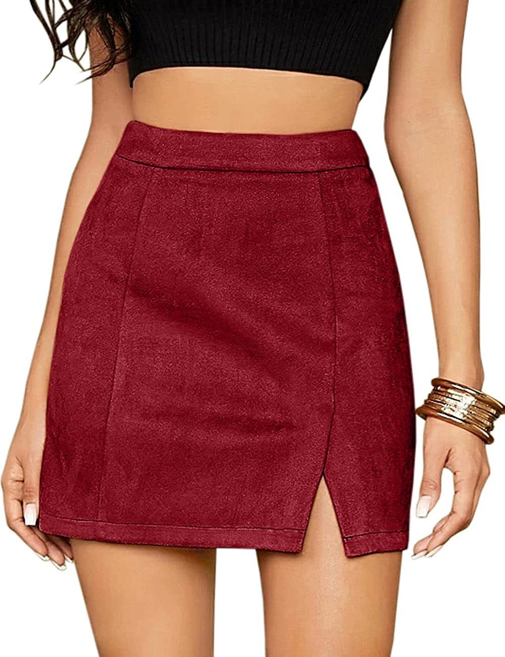 Verve 2025 Women's Suede Bodycon Short High Waist Zipper Autumn Winter Sexy A-line Solid Color Midi Skirt_ecoleips.com