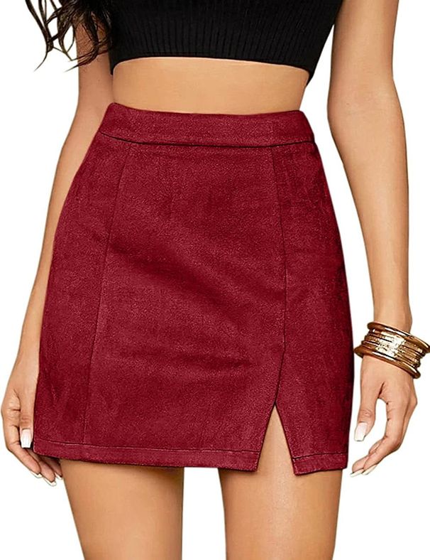 Verve 2025 Women's Suede Bodycon Short High Waist Zipper Autumn Winter Sexy A-line Solid Color Midi Skirt_ecoleips.com