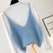 Knitted Camisole Layered With Mink Fur, Warm Spring And Autumn Coat, Sleeveless Vest For Women, V-neck Short Top,_ecoleips.com