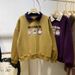 European American Style Cartoon Anime Sweatshirt Women, Loose Versatile, Color-blocked, Polo Collar, Thin_ecoleips.com