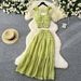 Women's Clothing Age Reducing And Refreshing Spring And Summer Vacation Style Short Sleeved Suspender Top High Waisted Pleated Skirt Two Piece Suit_ecoleips.com