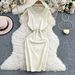 Women's Clothing Temperament Sleeveless Round Neck Knitted Dress Design Sense Tassel Waist Slim Hip Wrapped Mid Length Skirt_ecoleips.com