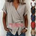 Women's Casual Solid Color Lapel T-Shirt Short Sleeve Irregular Loose Fit Spring/Summer Top American Style_ecoleips.com