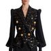 Women's Clothing Black Sequined Mesh Padded Shoulder Sleeve Coat Top With Metal Buckle Sophisticated Suit Elegant Style For Women_ecoleips.com