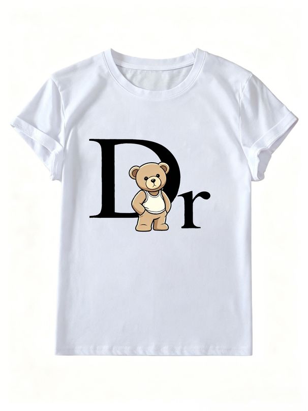 Women Cute Hands In Pockets Tank Top Teddy Bear Dr Letter Graphic T Shirt Round Neck Loose Casual Summer Tops_ecoleips.com