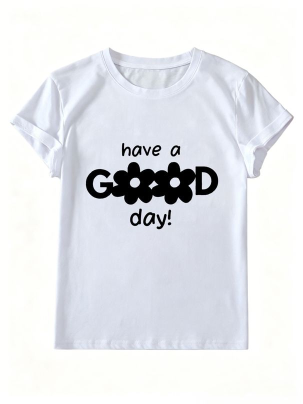 Women's Oversized T-Shirt Have A Good Day Floral Letter Slogan Graphic Casual Loose Short Sleeve Top_ecoleips.com