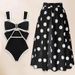 Women's Trendy Backless Swimsuit Flattering Fit Black Trim Inspired Bow One-Piece Summer Swimwear_ecoleips.com