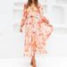 Bohemian Women's Long Sleeve Maxi Dress Floral Print V-Neck High Waist A-Line Casual Flowy Dress_ecoleips.com