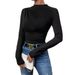 Aria Basics Aria Basics 2025 Cross-Border European And American Solid Color Slim Fit Base Shirt Versatile Ruched Design Long Sleeve T-Shirt_ecoleips.com