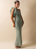 Mozision Shoulder Floral Mesh Ruched Sexy Maxi Dress For Women Gown Oblique Shoulder Sleeveless Backless Bodycon Long Dress_ecoleips.com