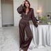 Simulated Silk Sleeve Long Pants Pajamas Loose Fit Wearable Outside Two Piece Set 2026 European And American Autumn_ecoleips.com