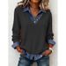 Aria Basics Aria Basics 2026 European And American Women's Fashion Patchwork Knitwear Long-sleeve Casual Top Denim Collar Shirt For Women_ecoleips.com