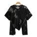 Women's Street Style Irregular Diagonal Zipper Printed Knit Top Short Sleeve Hollowed Out Design Trendy Summer_ecoleips.com