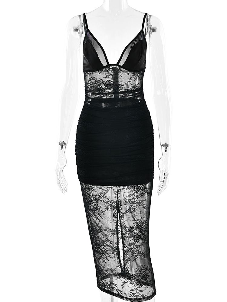 JULISSA MO Patchwork Sexy Sheer Lace Women Maxi Dress Black Spaghetti Strap V-neck Dress Spring Slim Elegant Party Evening Dress_ecoleips.com