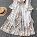 Women's Clothing Retro Stand Collar Trumpet Sleeve Printed Dress Palace Style Large Swing Knee Length Skirt_ecoleips.com