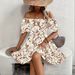 New Casual Off-Shoulder Dress Short Sleeve Loose Floral Print Women's Fashion Dress_ecoleips.com