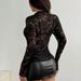 Rui Chuo Cross-Border Foreign Trade Lace Blouse 2025 Autumn European And American Long Sleeve Rose Jacquard Sexy_ecoleips.com