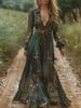 Vintage Pattern Printed Long Sleeve Women Dress Casual V-neck High Waist Pleated Autumn Dress Elegant Loose Bohemian Dresses B7Q_ecoleips.com