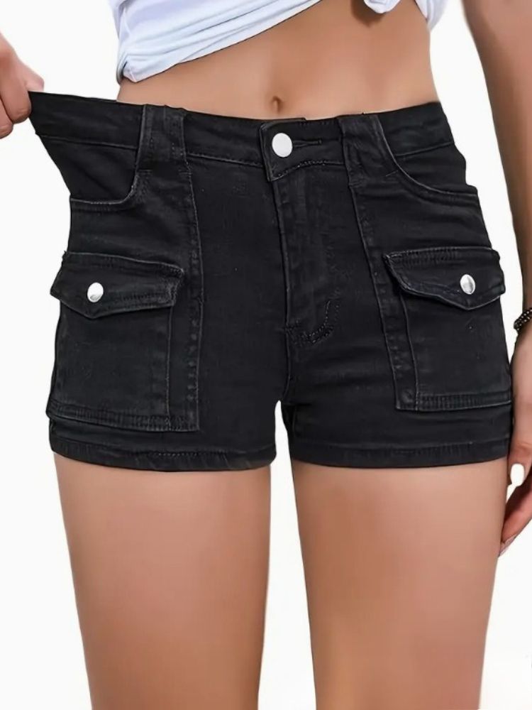 K New Denim Stretch Women's Multi Pocket Denim Shorts_ecoleips.com